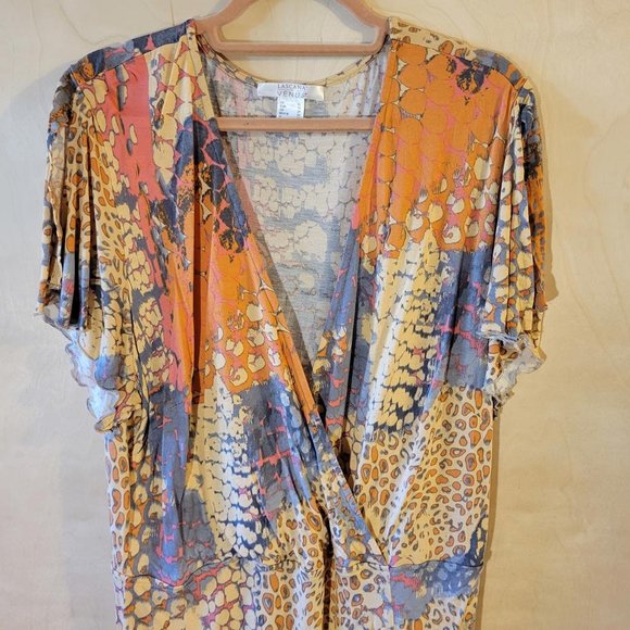 Lascana Venus Orange Gray Print Waterfall Maxi Dress Size XL - Picture 4 of 9